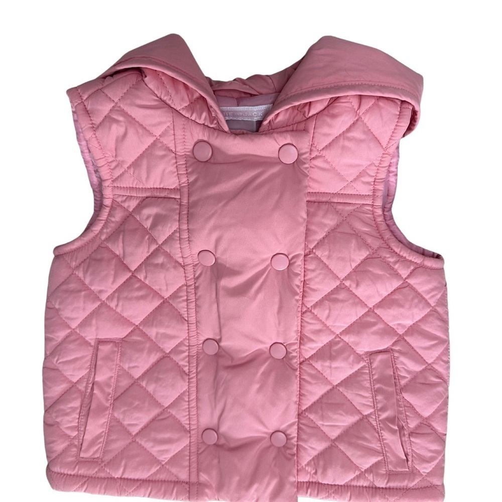 Janie and Jack Quilted Hooded Vest Baby Pink Size 12-24 Mths LIKE NEW